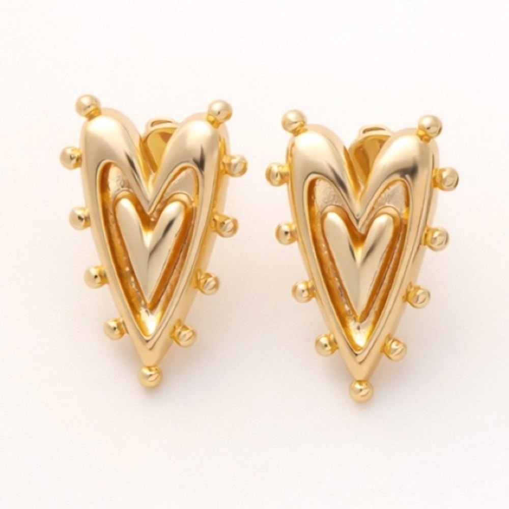 Gold Double Beaded Heart Earrings (7023)
